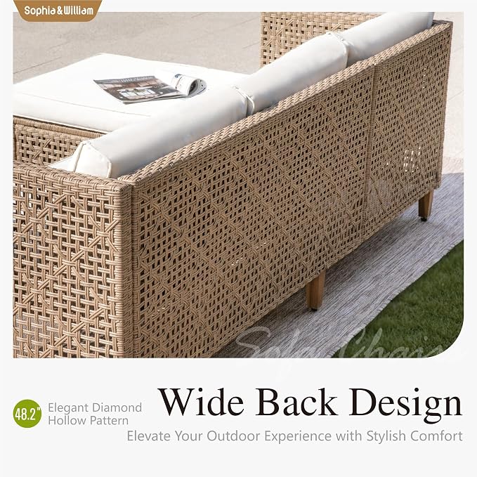 Sophia and William 5-Piece Wicker Patio Furniture Set, L-Shaped Outdoor - Image 5