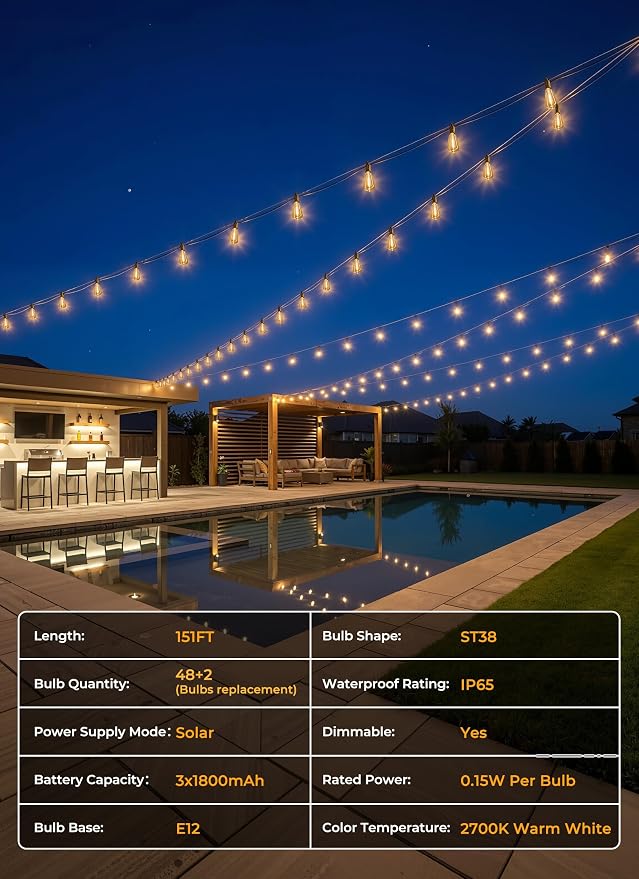 Brightown 151FT Solar String Lights Outdoor Waterproof, Patio Lights - Image 8