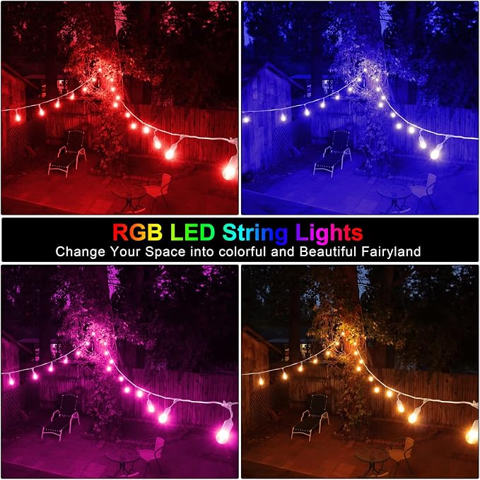 Mlambert 96Ft Outdoor Patio Lights, RGB Cafe String Lights - Image 6