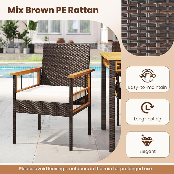 Tangkula 7 Pieces Wicker Patio Dining Set, Outdoor Acacia Wood Rectangular Table - Image 6