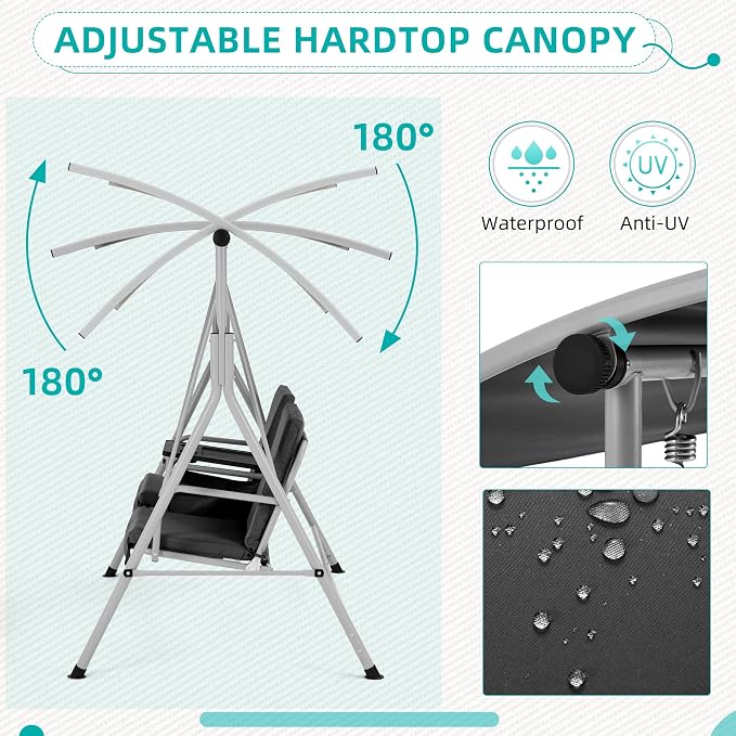 HOMREST 2 Seat Outdoor Porch Swing, Patio Swing - Image 4
