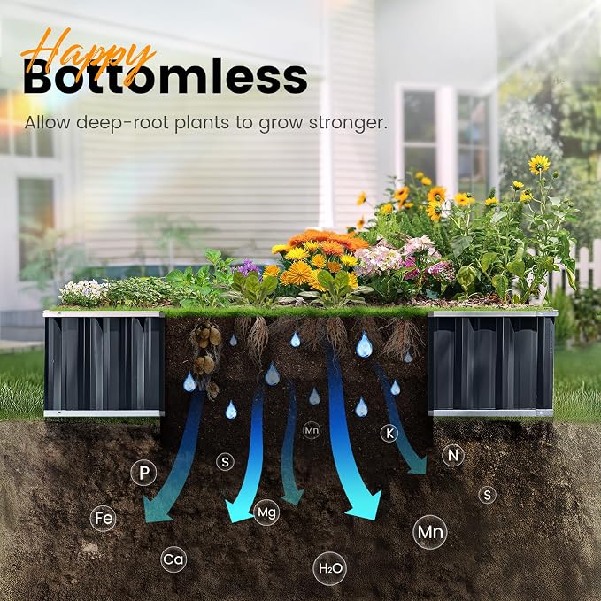 KING BIRD Raised Garden Bed 68"x 36"x 12" Galvanized Steel Metal Outdoor Garden - Image 6