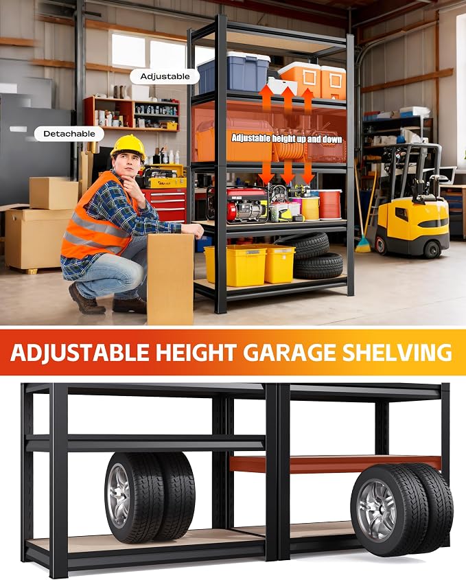 Set of 5 Garage Shelving Heavy Duty Storage Shelves, Metal Adjustable Shelving - Image 6