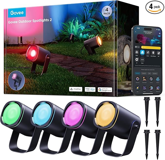 Govee Outdoor Spot Lights 2, IP67 Waterproof Spotlights, Landscape Lights Work by Govee