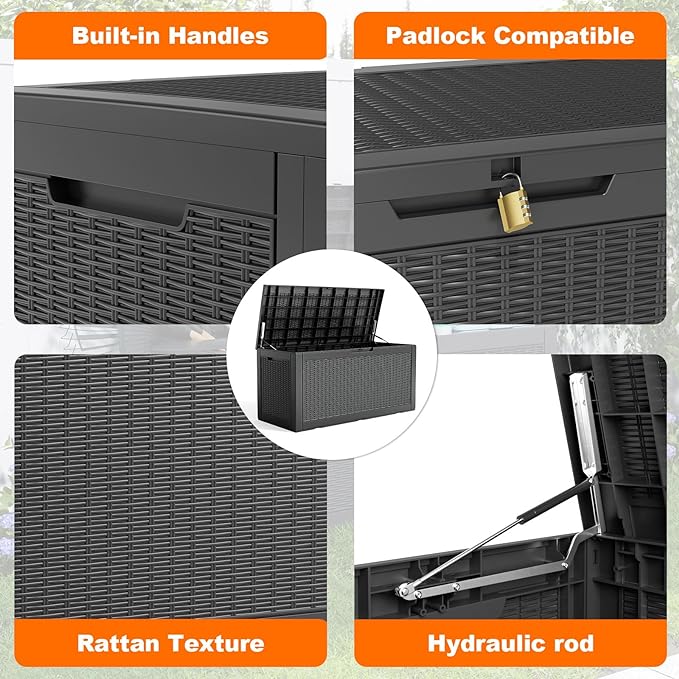 100 Gallon Resin Deck Box, Lockable Patio Outdoor Storage Box - Image 4