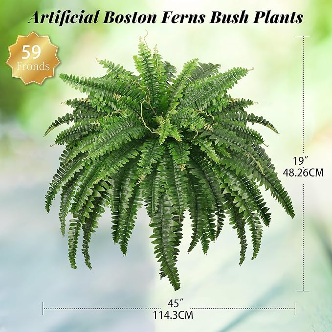 45" Fake Ferns, Realistic Large Artificial Bush Plants, 2 Artificial Boston - Image 4