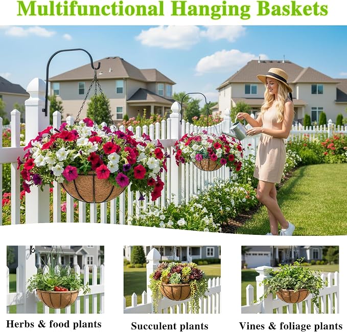 Hanging Planters Basket Set of 3 Hanging Flower Pots 10 Inch Chain Round Wire - Image 6