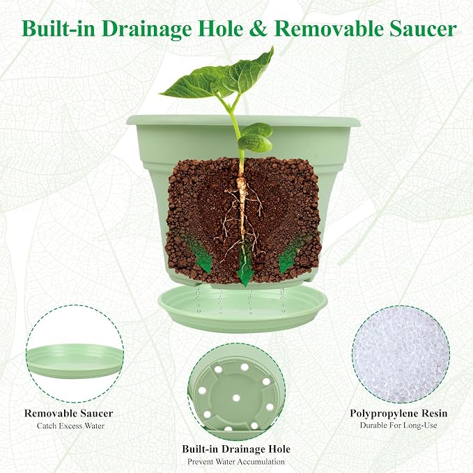 8 Inch Plastic-Flower Pot-for-Indoor Plants, 4 Pack Large Outdoor Planter Pot - Image 5