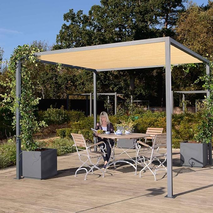 Eden's Decor Straight Flat-Edged Sun Shade Sail Rectangular 17' x 21' Beige - Image 6