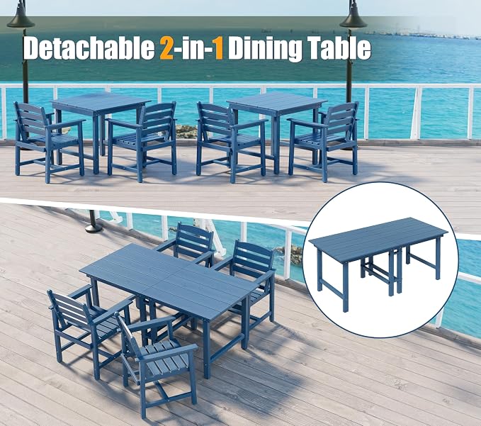 Anbuy Patio HDPE Dining Table Set, 7-Piece Outdoor Dining Table Sets, 2 in 1 - Image 4