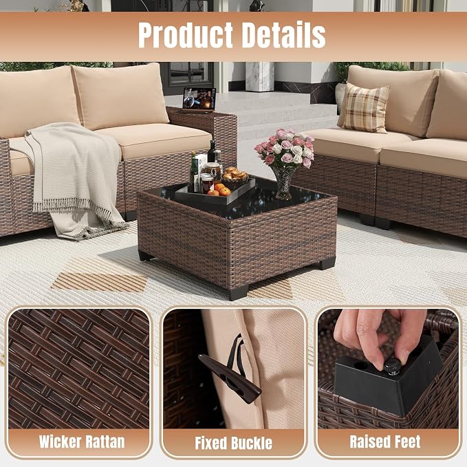 Aoxun 12 Pieces Patio Furniture Set Wicker Rattan Outdoor Sectional - Image 6