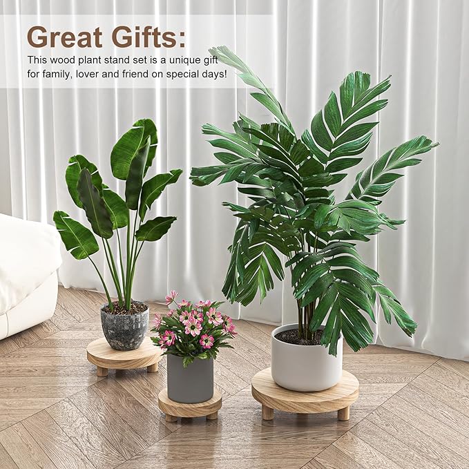 3 Pcs Wood Plant Stand Indoor Outdoor, Round Wood Riser - Image 8