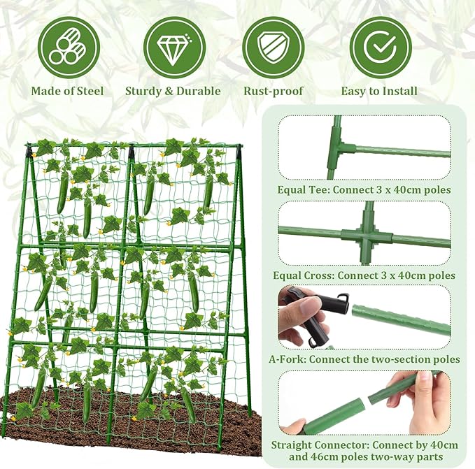 2 Packs Cucumber Trellis for Raised Beds, 31 X 47 Inch Adjustable Size A-Frame - Image 3