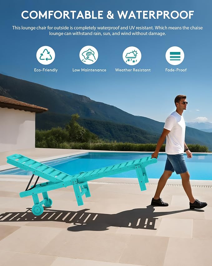 SERWALL Patio Chaise Lounge Chair, HDPE Outdoor Lounge Chair - Image 5