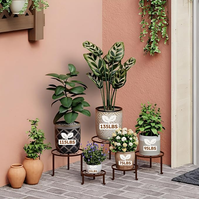 5 Pack Plant Stand Indoor Outdoor, Flower Pot Stand Plant Rack - Image 3