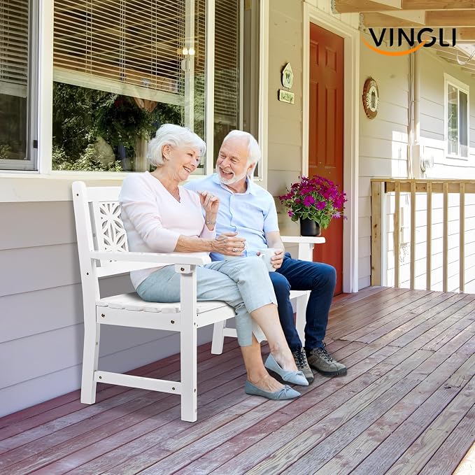 VINGLI 47" Outdoor Wood Bench, All Weather Outdoor Wooden Patio Garden Bench - Image 7