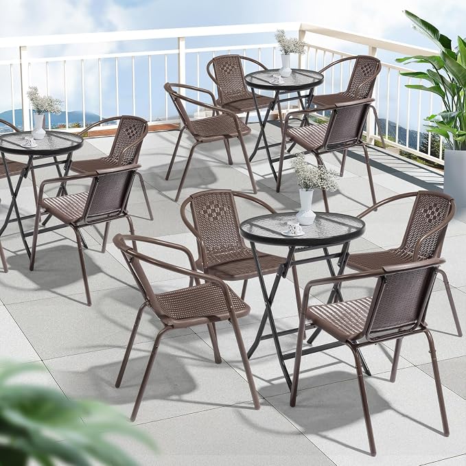 VINGLI PE Rattan Outdoor Dining Chairs Set of 1, Plastic Stackable Patio Chairs - Image 8