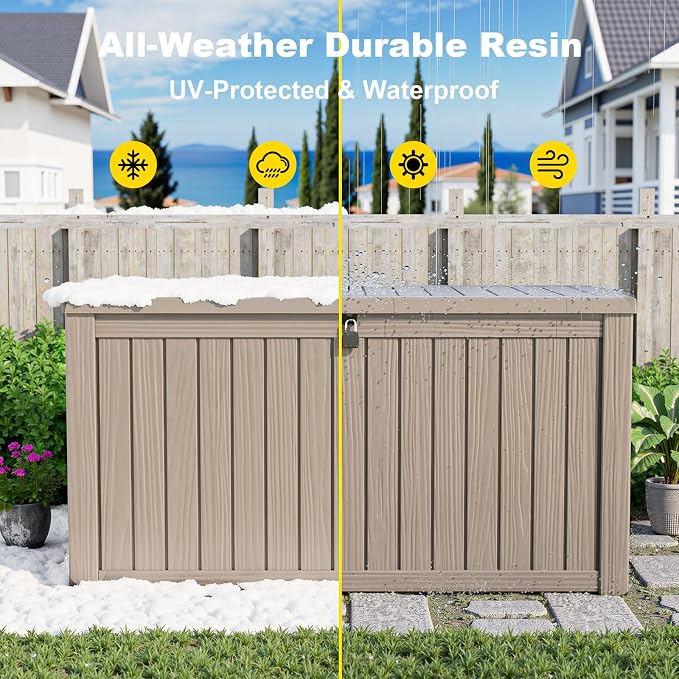 180 Gallon Resin Outdoor Deck Box Waterproof Patio Furniture, Garden Tools - Image 6