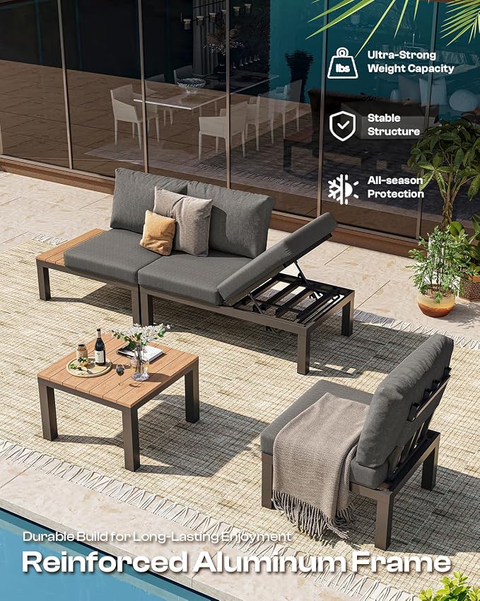 Aluminum Modular Outdoor Patio Furniture Set, 6 Seats Sectional Sofa Set - Image 6
