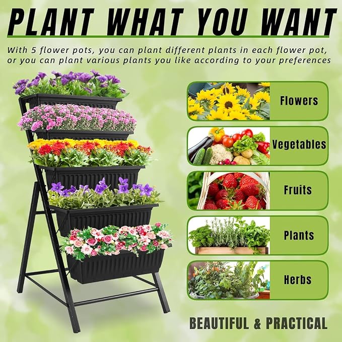 Homdox 2 Pack Vertical Garden Bed, 5 Tiers Raised Garden Planter, 25.6 * 26 * - Image 5