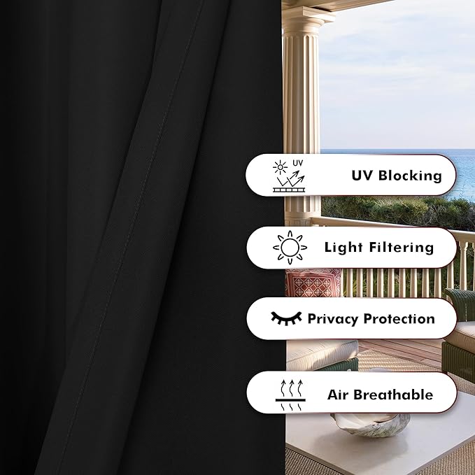 BONZER Outdoor Curtains for Patio Waterproof Thick Privacy Wide Grommet Light - Image 4