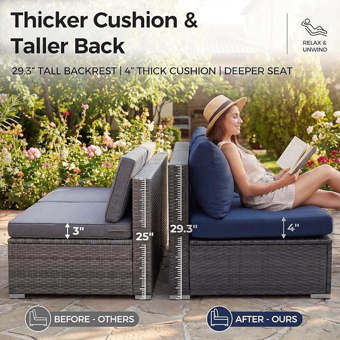 NICESOUL Outdoor Sofa Set of 8, Deep Seating Extra Large Patio Conversation Set - Image 6