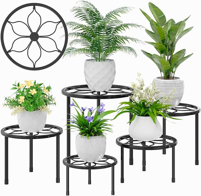 VECELO Metal Plant Stands Set of 5, Round Plant Holder by VECELO