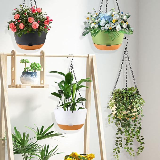 4 Pack Plastic Hanging pots for Plants Indoor, 8 Inch Plant Pot Indoor Outdoor - Image 5