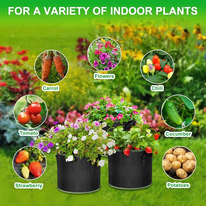 5 Gallon Fabric Grow Bags 6-Pack, Thickened Aeration Planter Bags - Image 6