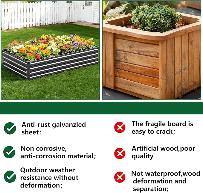 Vengarus 2 Pack 9x3x1FT Galvanized Raised Garden Bed Kit, Outdoor Metal Planter - Image 7
