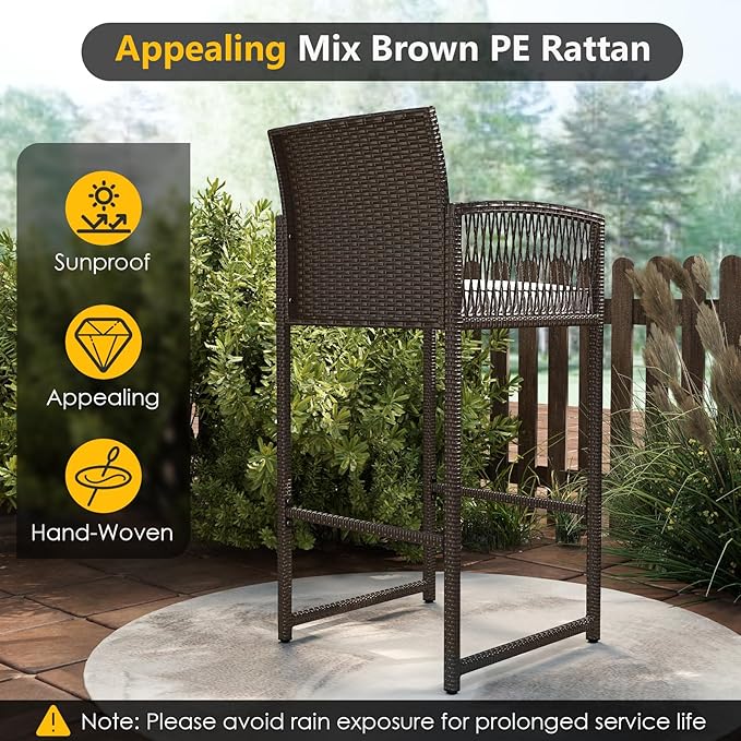 Tangkula 3 Piece Patio Bar Set, Outdoor Wicker Bar Height Glass Top Table & 2 - Image 5