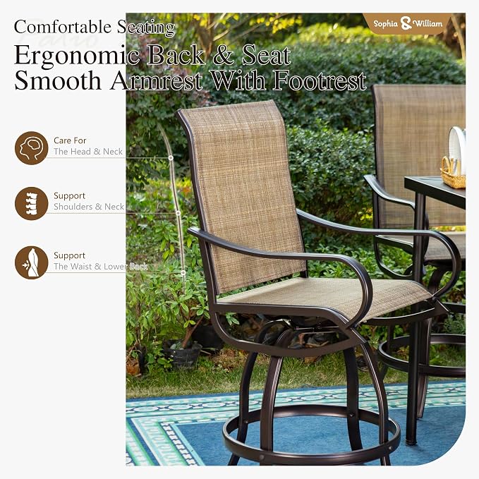 Sophia & William Outdoor Bar Set, Patio Bar Table and Chairs Set, All Weather - Image 4