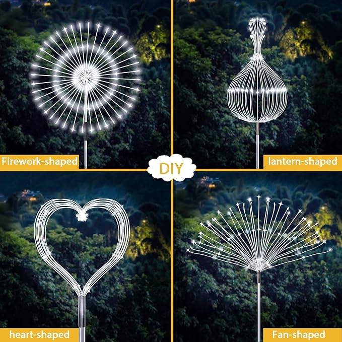 JJGoo Solar Firework Lights, 2 Pack 120 LEDs 2 Lighting Modes Solar Garden - Image 4
