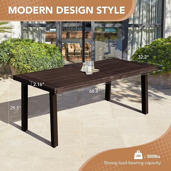 Devoko Home Acacia Wood Dining Table 6-Person Indoor Outdoor Table - Image 2