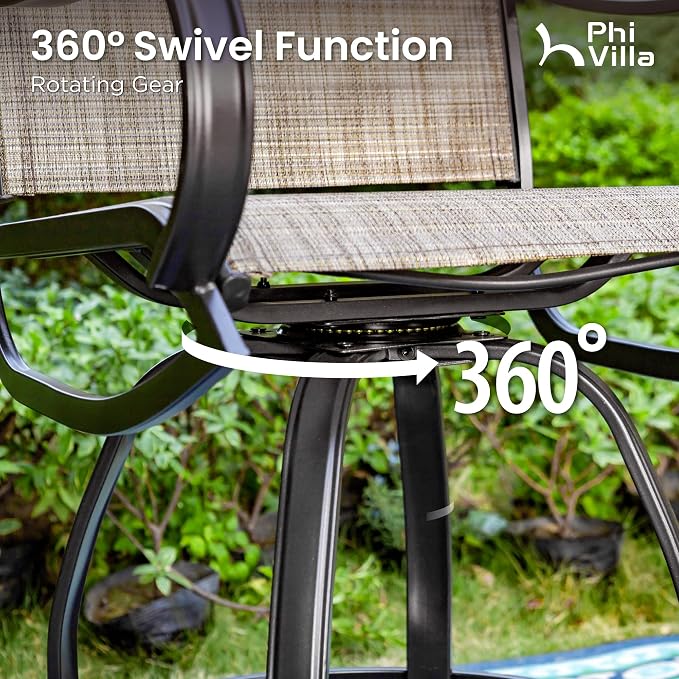 PHI Villa Outdoor Swivel Bar Stools Set of 4, Counter Height Patio Chairs - Image 4