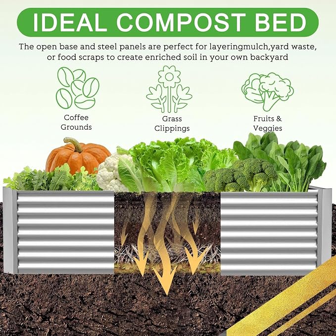 3 Pack 8x4FT Corrugated Galvanized Steel Raised Garden Bed Outdoor, Metal Above - Image 5