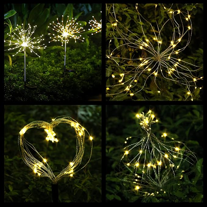 FOOING 8 Pack Solar Garden Lights Solar Firework Lights Waterproof, 200 LED - Image 6