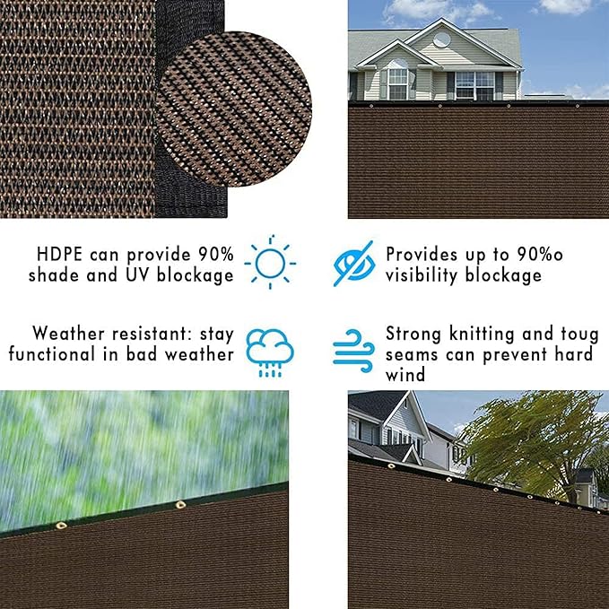 UPGRADE Privacy Fence Screen 5'x70' Brown Outdoor 90% Visibility Blockage 170 - Image 5