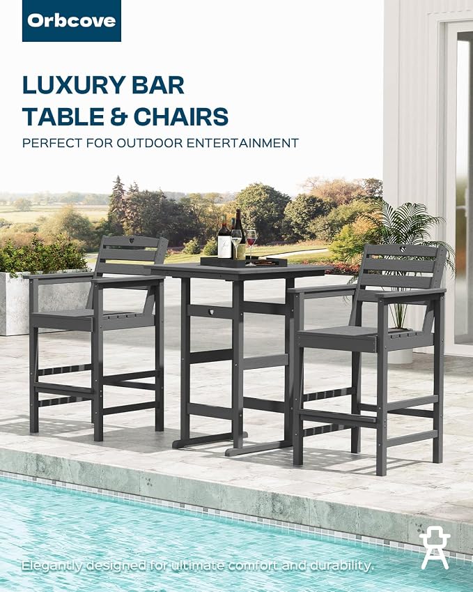 Patio Bar Table, Adirondack Chairs and Table 4 Pieces Set, Bar Height Chairs - Image 5