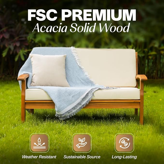 Idzo Laurent 800lbs Capacity Acacia Outdoor Loveseat, FSC Certified 2 Seater - Image 5