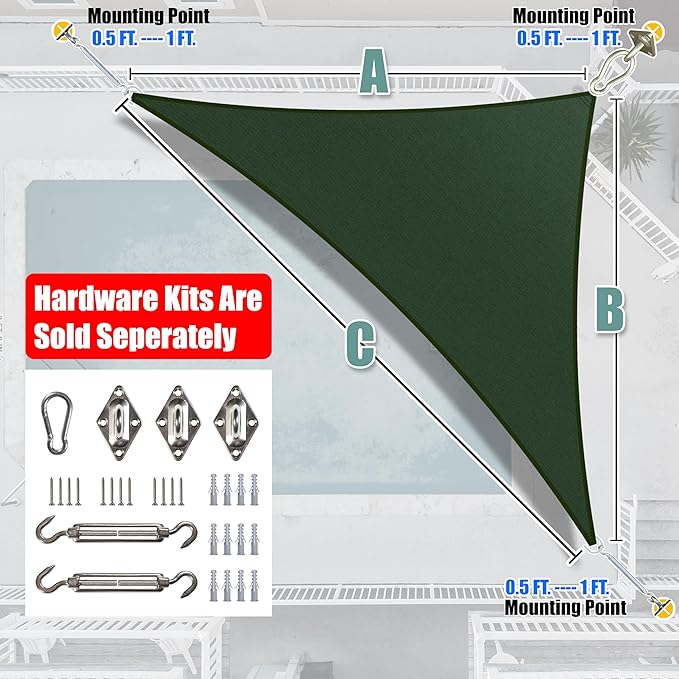 Amgo Custom Size 17' x 21' x 27' Green Right Triangle Sun Shade Sail Order to - Image 7