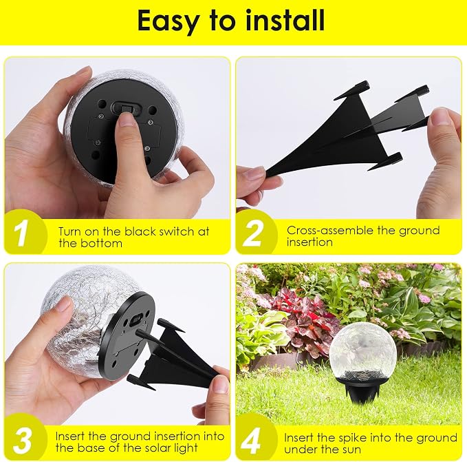 2 Pack 60 LED Solar Garden Lights Outdoor Decoration, Cracked Glass Solar Globe - Image 7