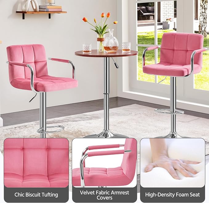 Yaheetech Bar Stools Set of 4, Velvet Fabric Swivel Barstools, Height - Image 8