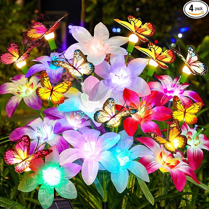 Garpar Solar Lights Outdoor Decorative, Upgraded 4 Pack Flowers by GarparOutdoorSolarLights