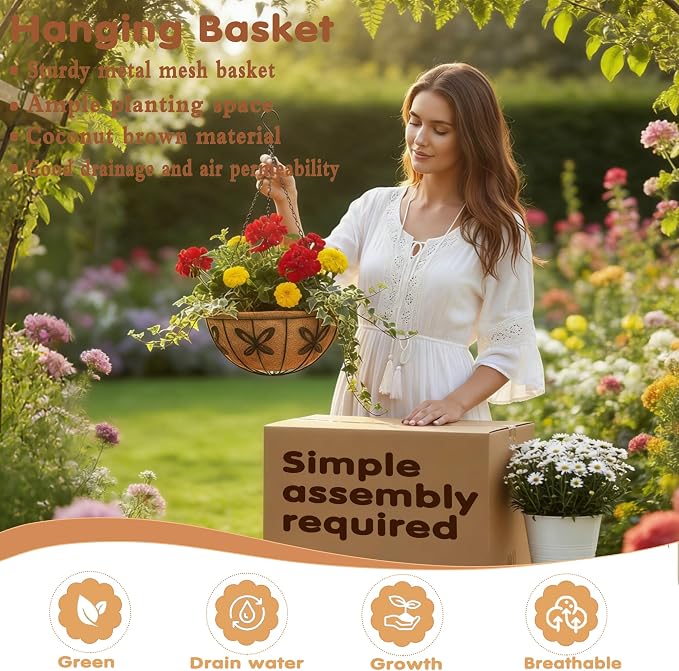 Metal 10 inch Round Planter, 4 Pack Hanging Wire Basket - Image 2