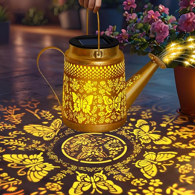 Solar Watering Can Lights Outdoor Garden Decor, Large Butterfly Hanging Lantern - Image 2