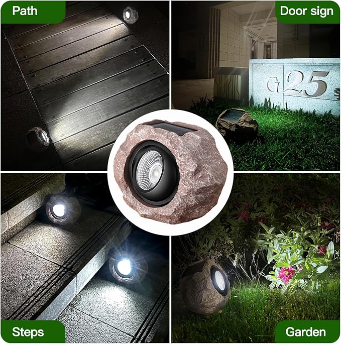 Timeflies Solar Rock Lights Outdoor, 2 Pack Super Bright Solar Spot Lights - Image 7