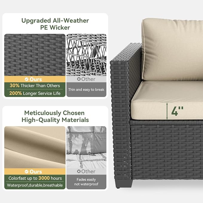 Aoxun 1 Piece Loveseats Patio Furniture Set, Wicker Outdoor Furniture - Image 5