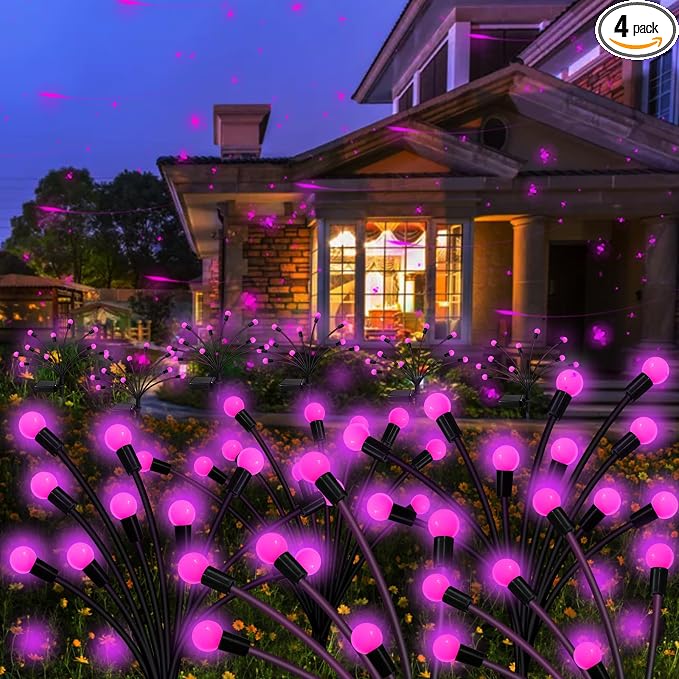 Kohlrabi Solar Garden Lights Outdoor, 4 Pack 40 LED Solar Pink Firefly Lights by KohlrabiDecor