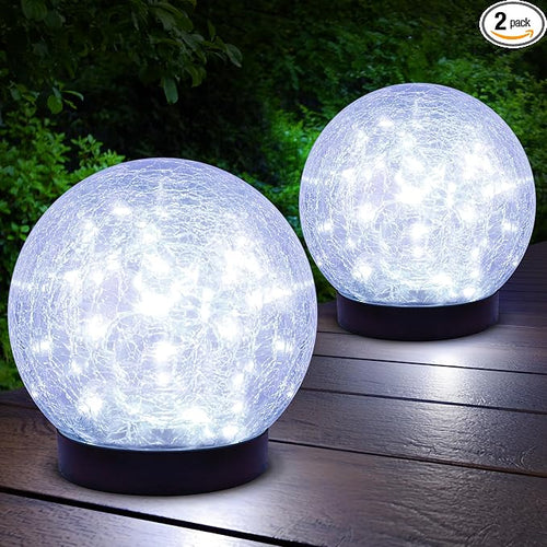 2-Pack Garden Solar Lights Outdoor, Cracked Glass Ball Light Waterproof by ASOMST